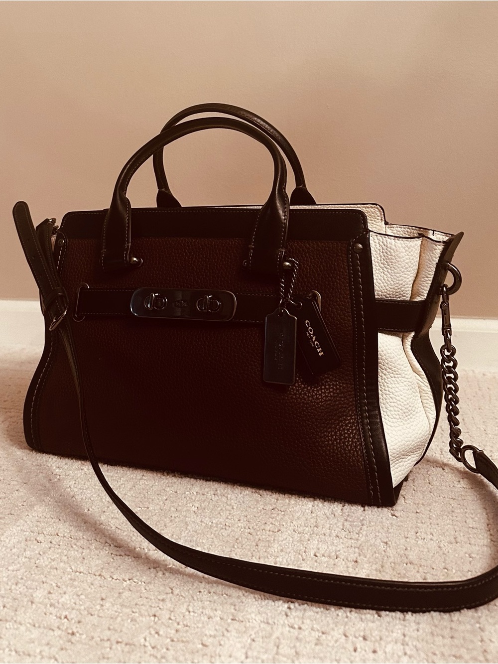 Coach Two-Tone Pebbled Leather Satchel - Black & White